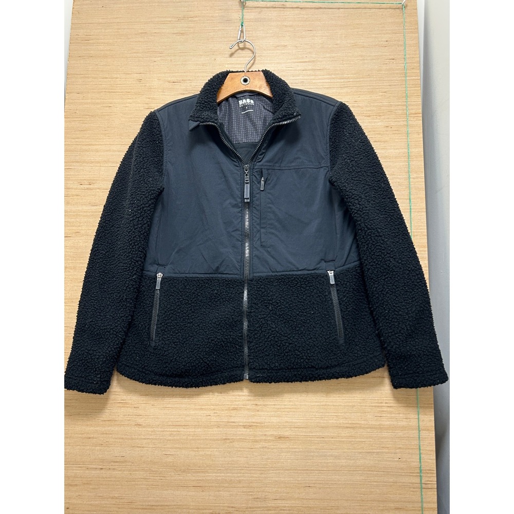 Bass Outdoor Mens Small Black Hybrid Sherpa Fleece Full Zip Jacket Pockets